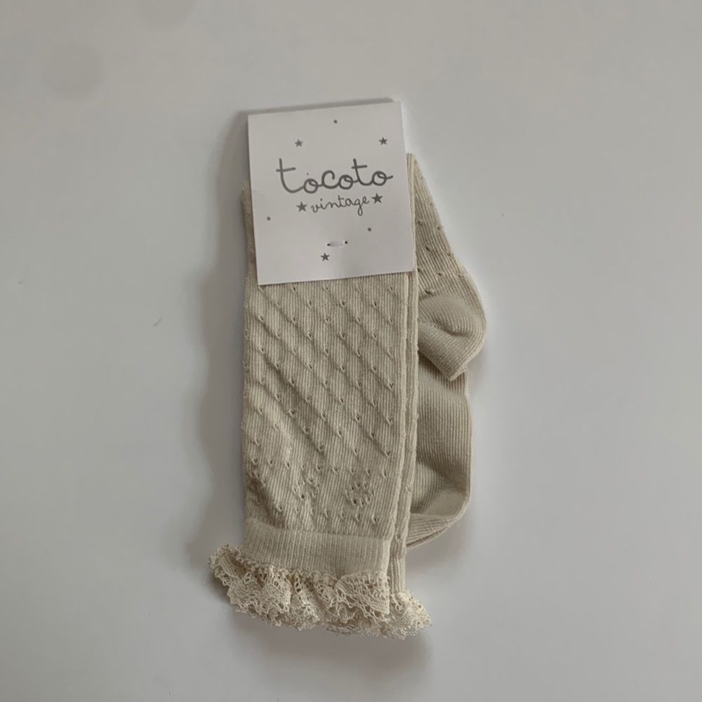 Tocoto Vintage Socks Ecru/Cream 6Y NWT